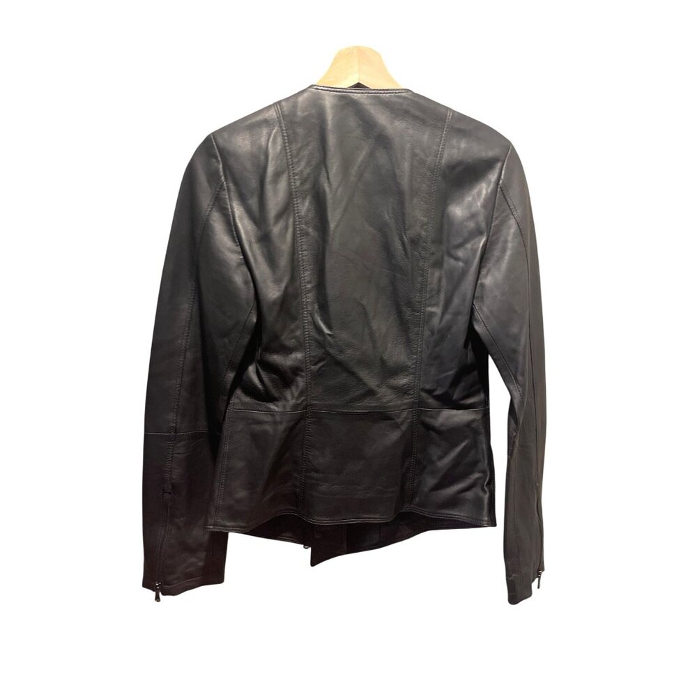 Authentic Vintage De Luxe Italian Black Leather Jacket Sz Women 44 M Zippers - Picture 3 of 12